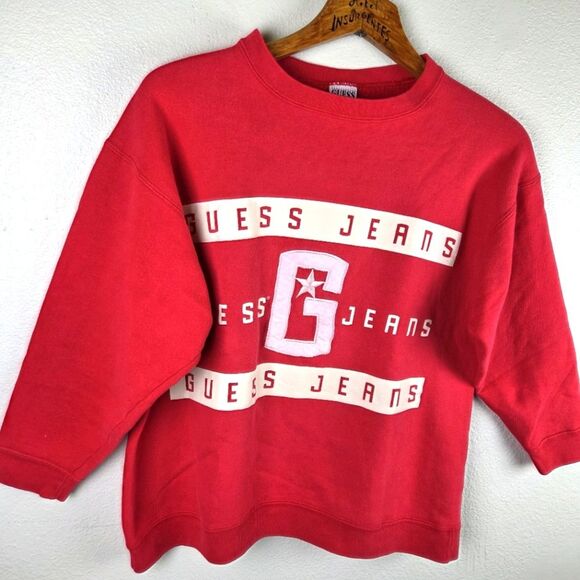 Women's 90's Y2k Vintage Guess Jeans Red Pullover Sweatshirt Size Medium - Picture 3 of 10